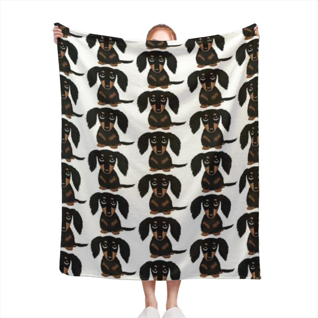 

Fluffy Baby Blanket Black and Tan Long Haired Dachshund Sofa Camp Nap Bedspread Cozy Flannel Blanket Bedroom Decor