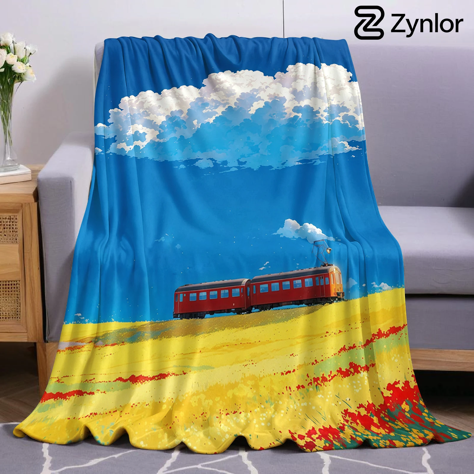 Studio Ghibli Flower Train Lightweight Microfiber Soft Christmas Fleece Blanket Warm Cozy Throw for Bed Office Travel All Season