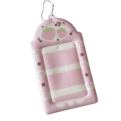 3inch Photocard Holder Sweet Pink Notes Wings Card Cover Display Pendant Small Card Holder Grid Strawberry DIY INS Photo Cover