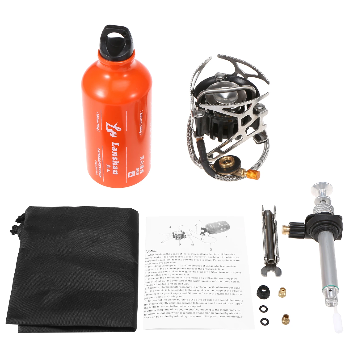 Outdoor Camping Multi Fuel Oil Stove with 500ml Gasoline Fuel Bottle for Diesel Alcohol