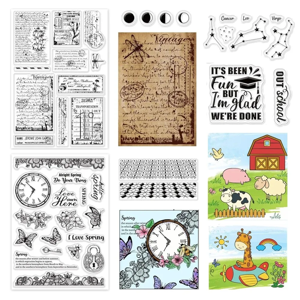 Timbres vintage en silicone transparent AndrClear pour bricolage, décor de scrapbooking, timbre de salutations, cadeaux, facture, destruction