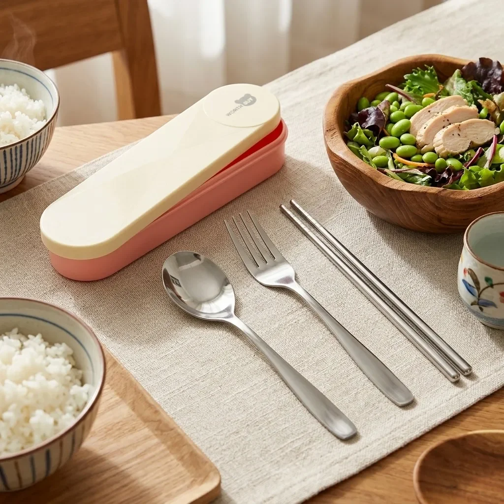 Portable Stainless Steel Cutlery Set Silverware Forks And Spoons Chopsticks With Case Travel Camping School Kitchen Utensils