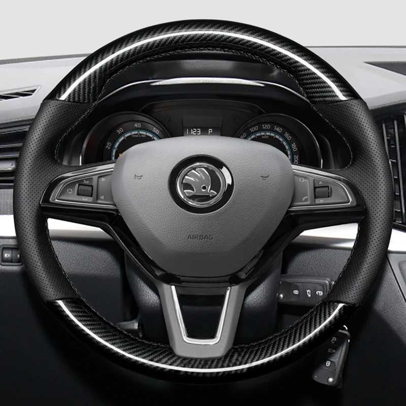 

Car Steering Wheel Cover Carbon Fiber For Skoda Octavia Fabia Rapid Spaceback Superb (3-Spoke) DIY Steering-Wheel Cover Wrap