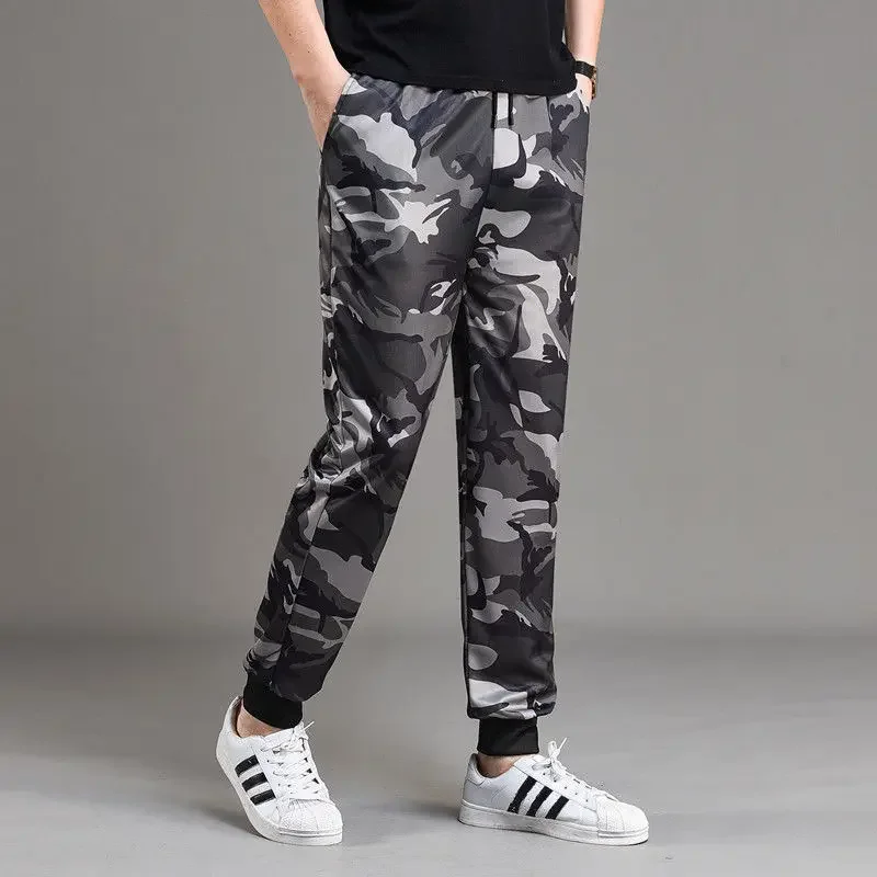 Summer New Men's Ice Silk Sweatpants Straight-Leg Loose-Fit Stretchable Thin Casual Pants Versatile Cargo Pants Men's Pants Camo