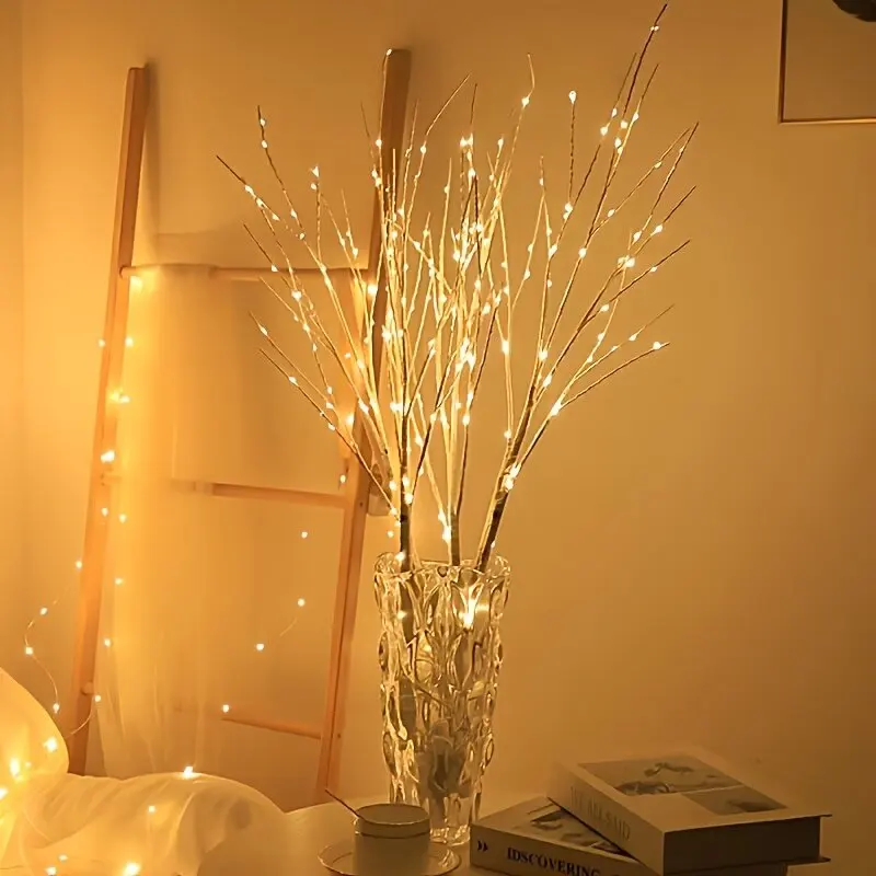 White Artificial Birch Branch LED Lights USB Powered 50LED Fairy Lights Indoor Home Christmas New Year Holiday Decor