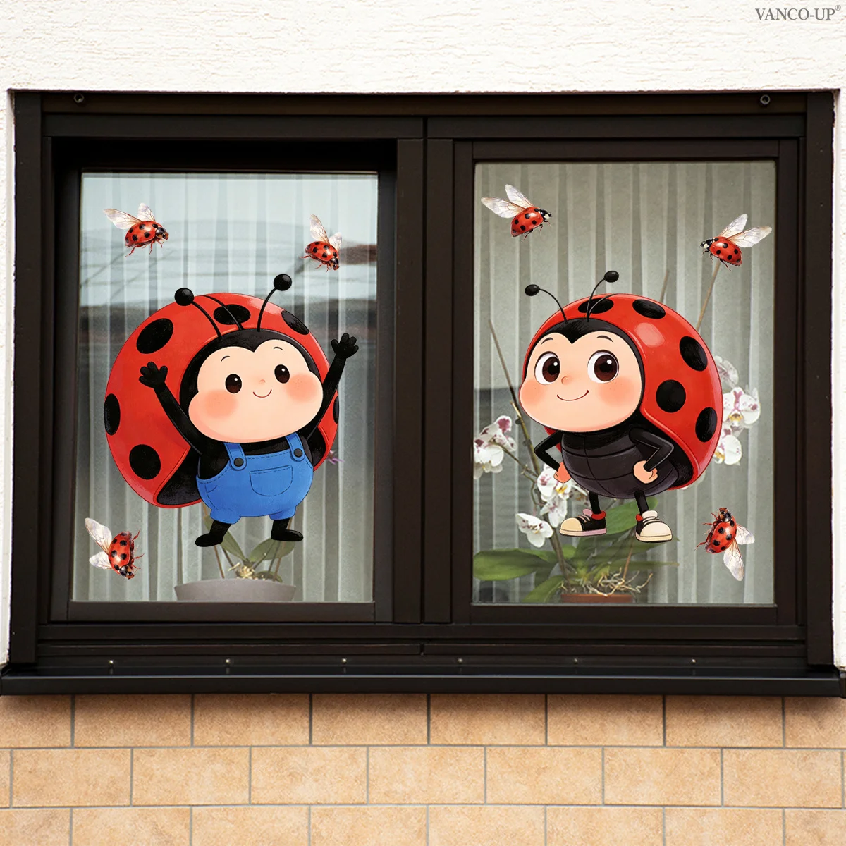 2pcs Ladybug Theme Wall Window Decals, Self-Adhesive Decorative Stickers,Suitable for Windows Doors,Kids Room,LivingRoom,Balcony