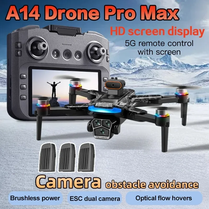 

Дрон A14 Pro Max с бесщеточным двигателем, камерой, оптическим позиционированием, функцией предотвращения столкновений, складной квадрокоптер, радиоуправляемый дрон для детей, игрушка.