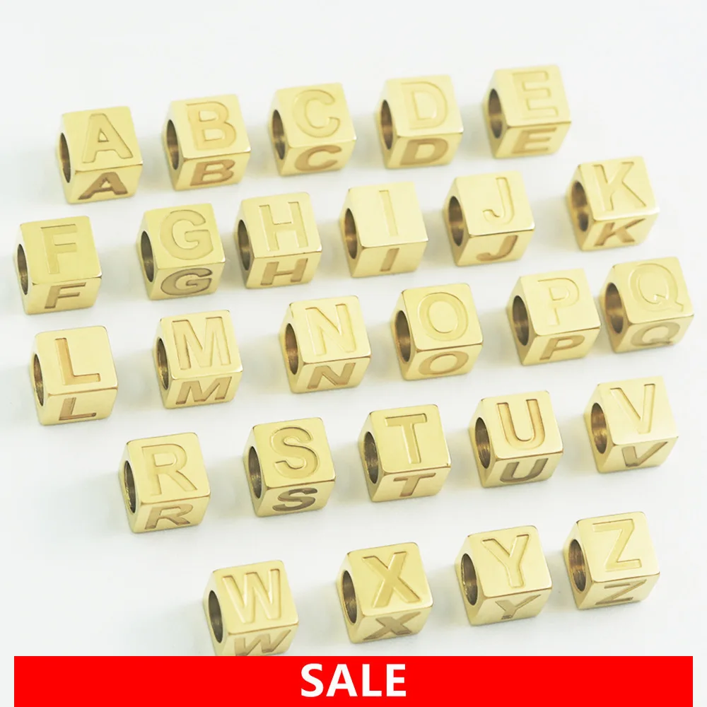 Stainless Steel Alphabet Beads Character Etching Letter Square Beads Jewelry Making