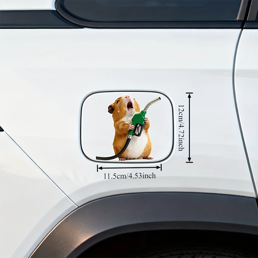 Crash Working Guinea Pig Car Sticker, Self-Adhesive Fuel Tank Cap Decal, Easy to Apply & No Residue