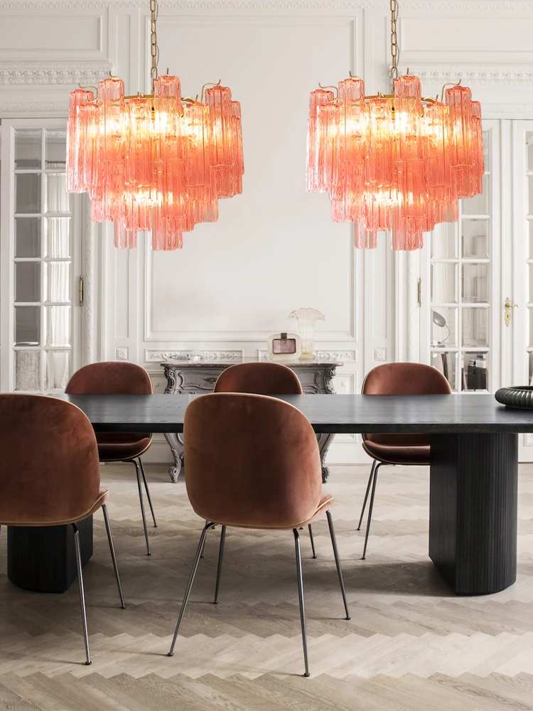 الوردي أنبوب زجاجي شفاف التصميم الفرنسي Led أضواء الثريا مصباح معلق بريق تعليق الإنارة مصباح لديكور غرفة الطعام #1