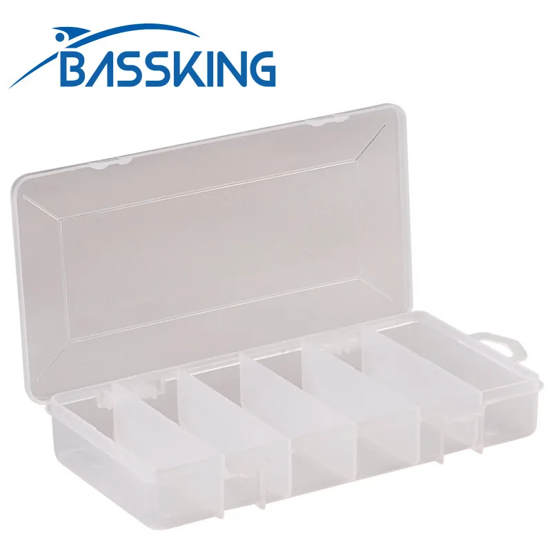 BASSKING Plastic Fishing Box 20.7*11*3.3cm 6 Spaces Portable Visible Lure Boxes Monolayer Interlayer Fishing Tackle Box Pesca