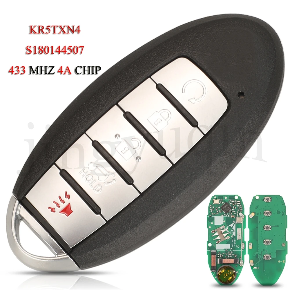 

jingyuqin 5PCS/Lot KR5TXN4 S180144507 Remote Smart Car Key For Nissan Kicks Rogue 2019+ FSK 433MHZ 4A PCF7938X Chip 5 Buttons