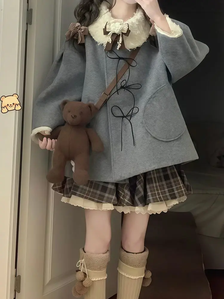 

Japan Sweet Girl Wears Jacket + Skirt College Two-Piece New Winter Style