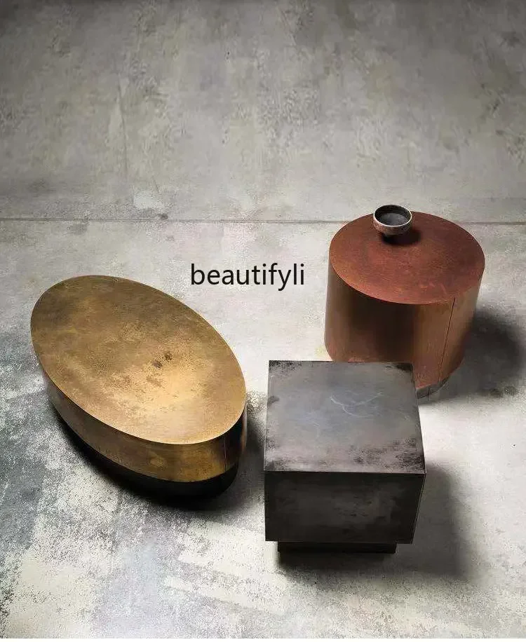 

cc182R Italian Light Luxury Living Room Combined Tea Table Metal Retro Industrial Style round Tea Table Square Table