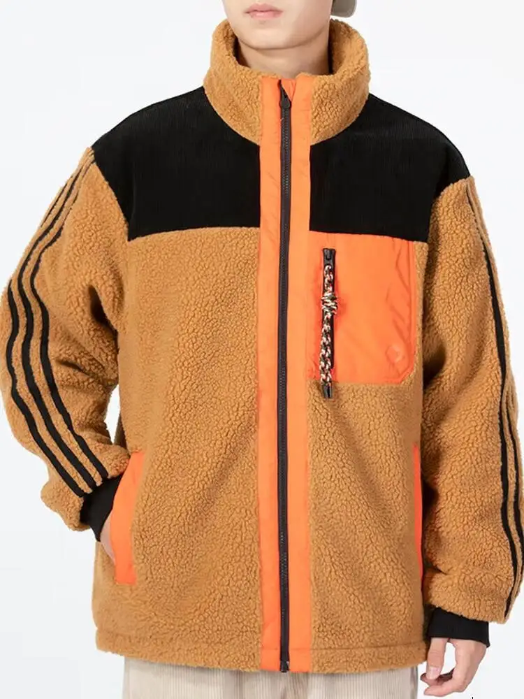 

Adidas Originals Line Classic Brown Fleece Jacket Brand - Signature Stripes Warm Pocket Stand - Up Collar For Urban Winter Life