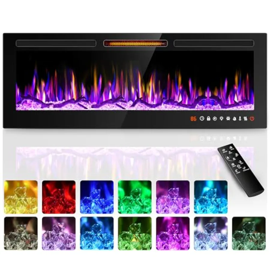 

60'' Electric Fireplace Heater for Modern Living Rooms and Bedrooms Recessed and Wall Mounted Freestanding Linear Fireplace wit