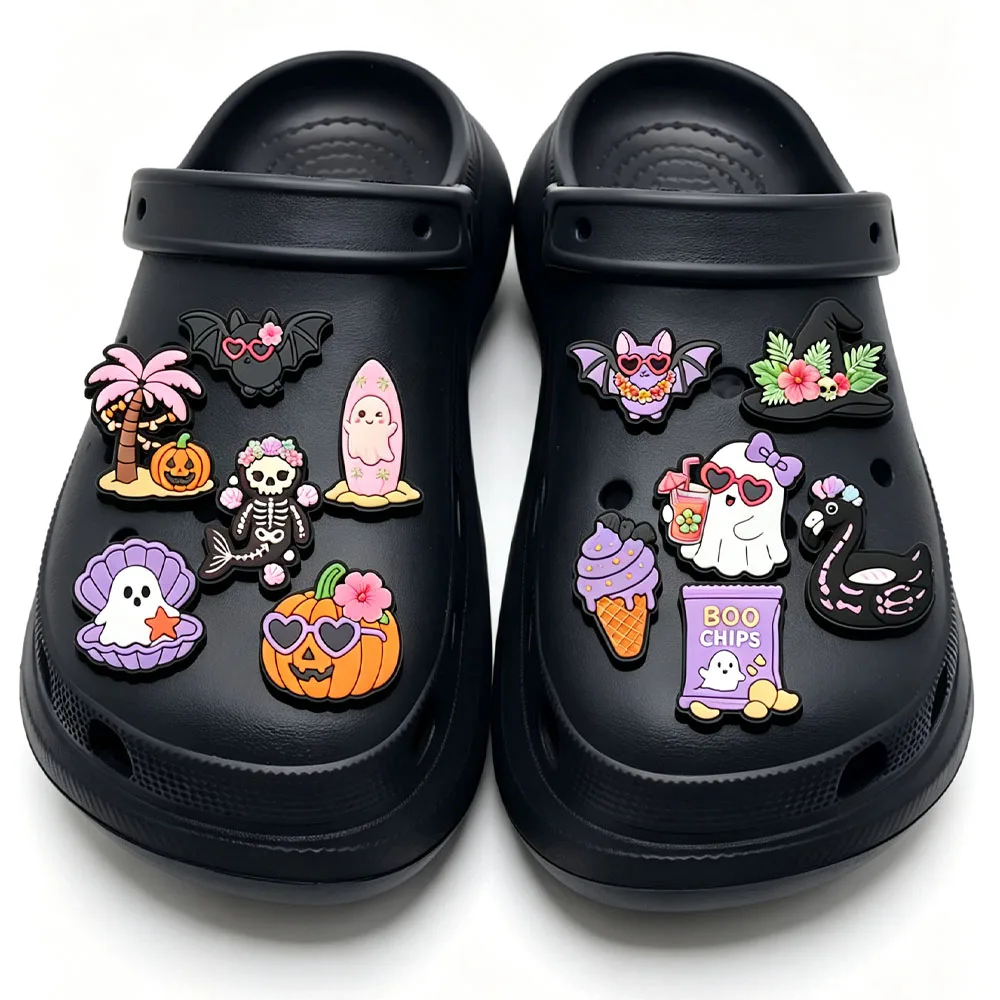 22PCS Summer Hallowe Shoe Charms Cute Ghost Pumpkin PVC Shoe Decorations Accessories For Croc Clogs Sandals Man Women Party Gift