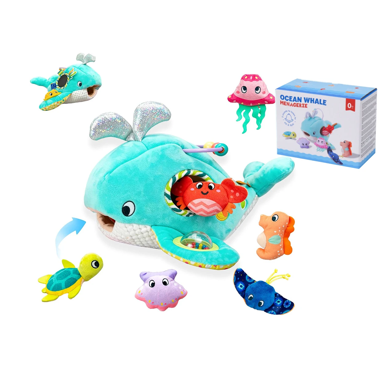 Babyspeelgoed 6-12 maanden Zachte babybijenkorf met 5 sensorische bijenrammelaar Spiegel Crinkle Pieper Druk Montessori Zacht speelgoed voor peuters