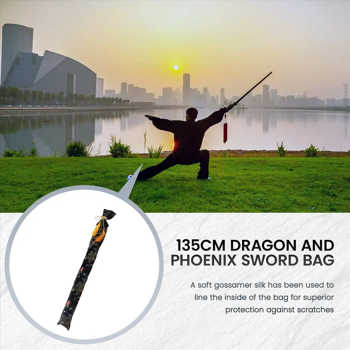 MALL 135cm Dragon and Phoenix Katana Samurai Sword Bag Tissu Black view 3