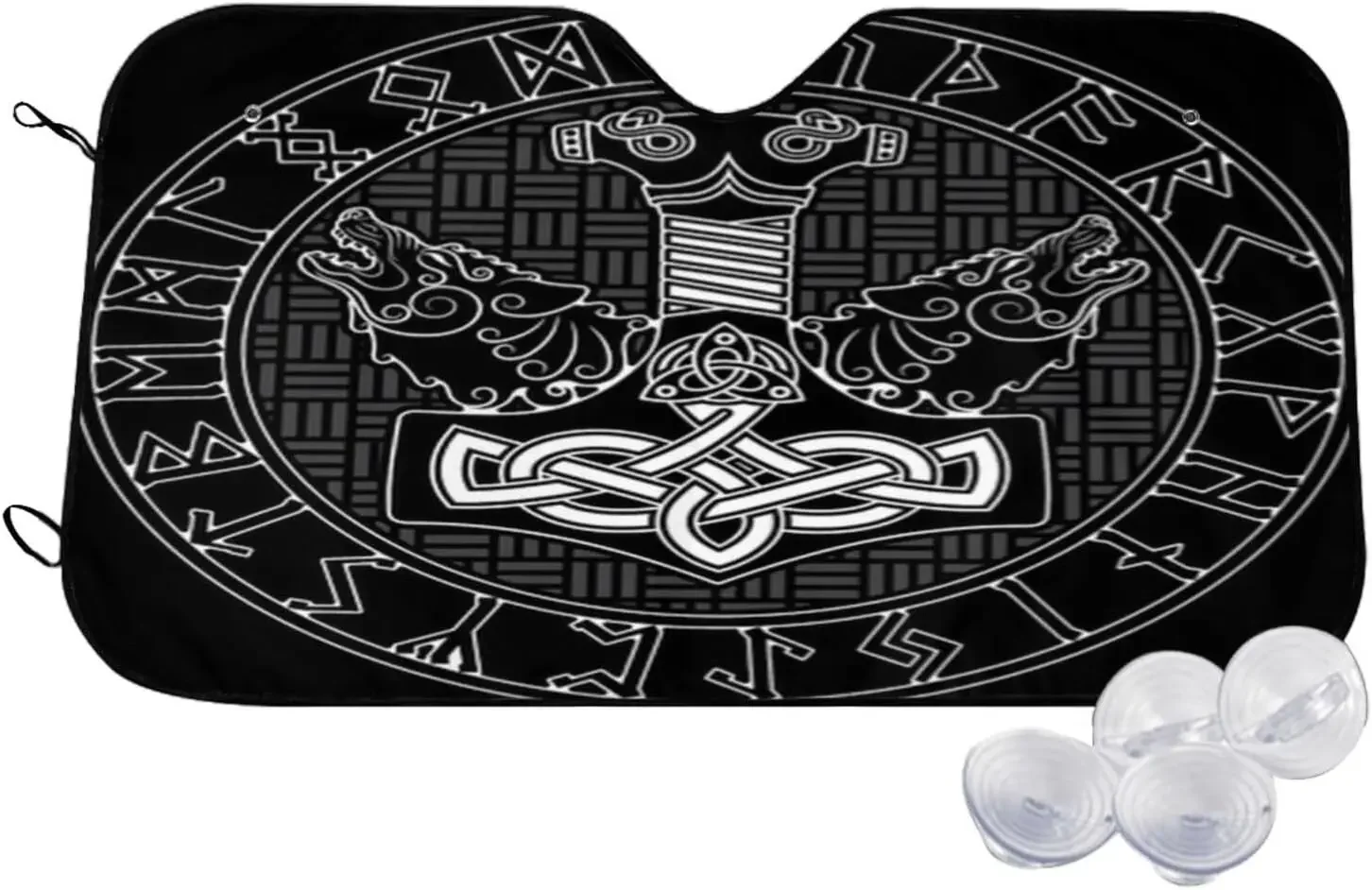 Black Viking Mythology Runes Sun Shade Front Window Sunshade for Most Sedans SUV Truck Blocks Uv Rays and Keep Your Vehicle Cool