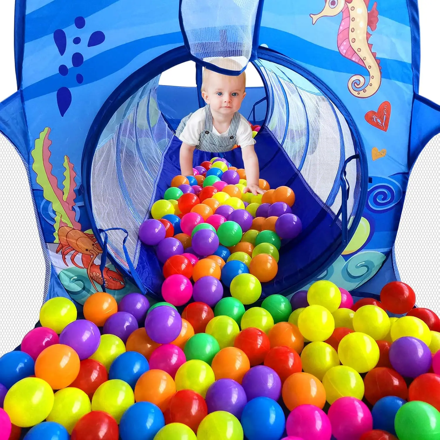 Portable 3 in 1 Kids Play Tent with Tunnel Ball Pit Basketball Stand Kids Pop Up Indoor Outdoor Playhouse Toy Children's Gifts