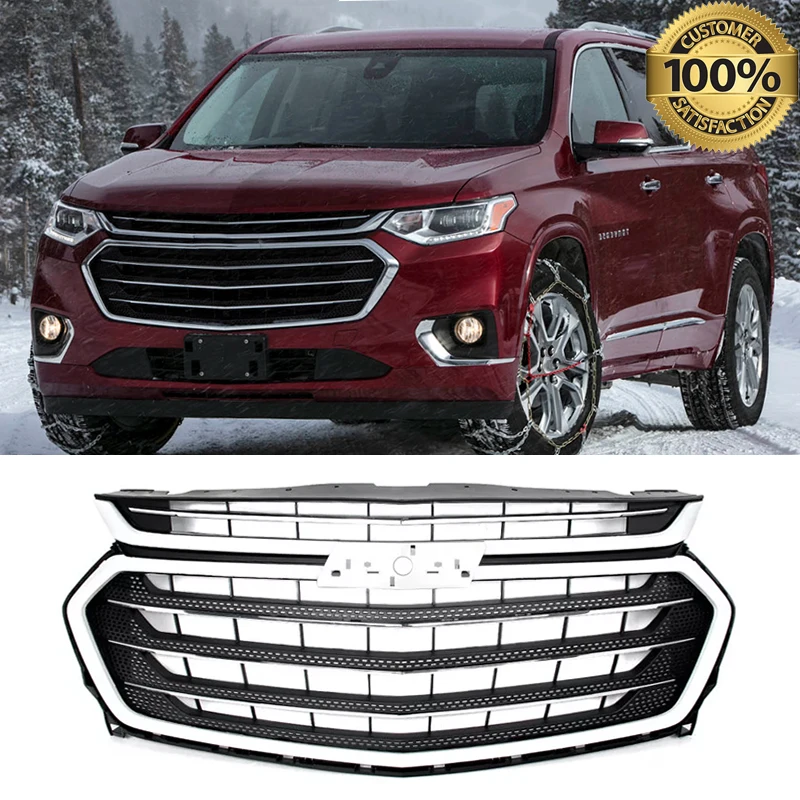 Summit White+Chrome Front Bumper Grille Upper Grill For Chevy Traverse 2018-2021