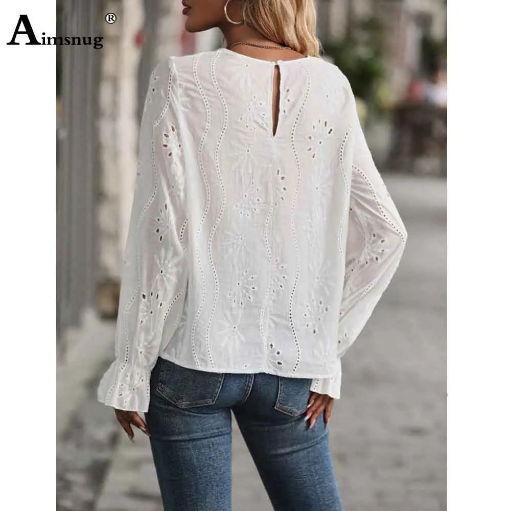 Women Elegant Lace Board Shirts New Summer Boho Flower Blouse Long Sleeve Basic Tops Ladies Shirt blusas Femmes Clothing 2025