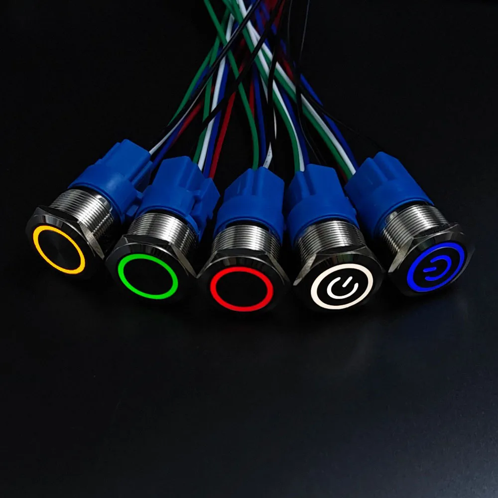 1pcs 22mm Silver Metal Push Button Switch PC Power Waterproof LED Light Momentary Latching Flat Head 3V 5V 6V 12V 24V 220V Red