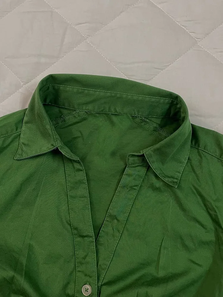 

Slim Fit een irt Vintage Collar ort Sve Women's Korean Sle Busin Casual Cotton Blend irt Waist Cinching