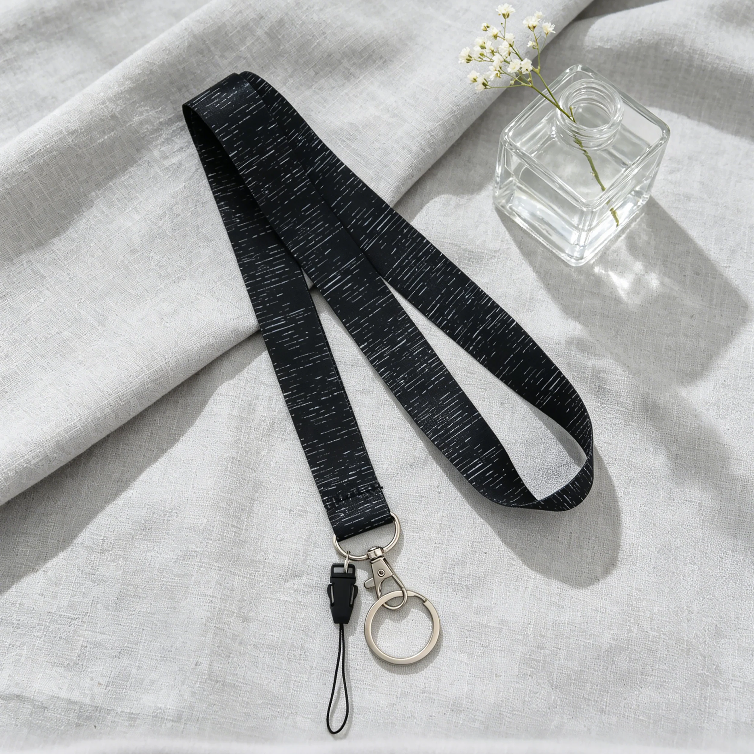1 Stück Schwarzes Lehrer-Lanyard für Ausweishalter, Weiße Linie Halsband-Lanyard für Schlüssel, Ausweise, Büro- und Schulbedarf
