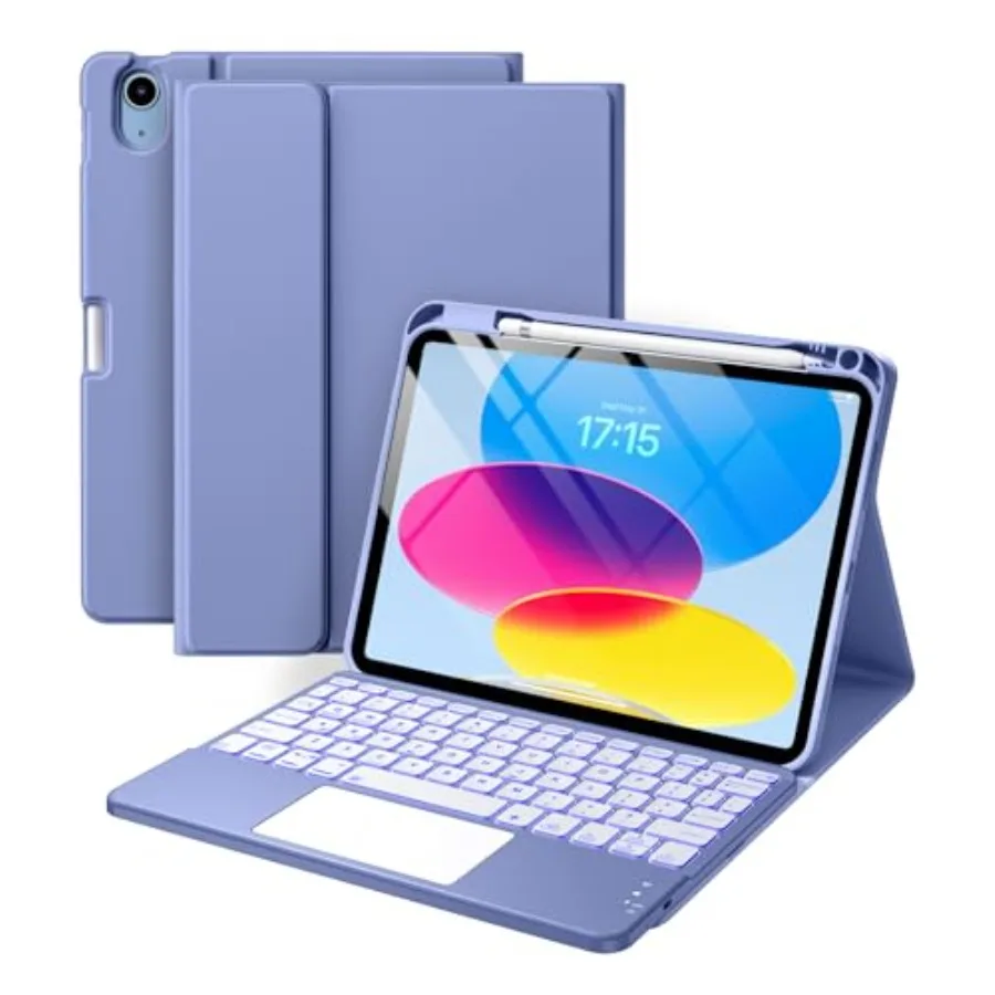 

Harvopu Compatible for iPad 11th 10th Generation Case with Keyboard Folio Cover with Pencil Holder Multi-Touch Trackpad 7 Color
