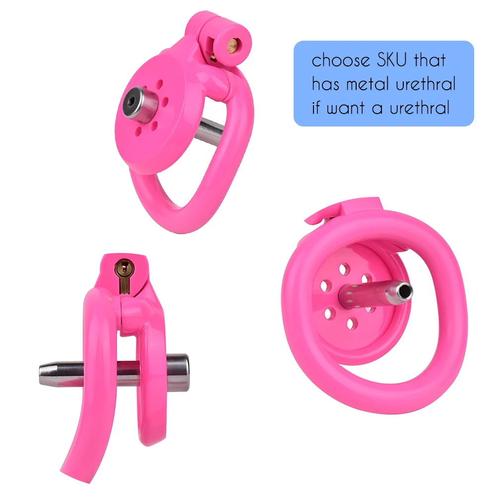 FRRK BDSM Male Chastity Device Flat Cage Hole Metal Chastity Lock, Cock Cage, Urethra Catheter, Penis Ring, Bondage Belt Sex Toy