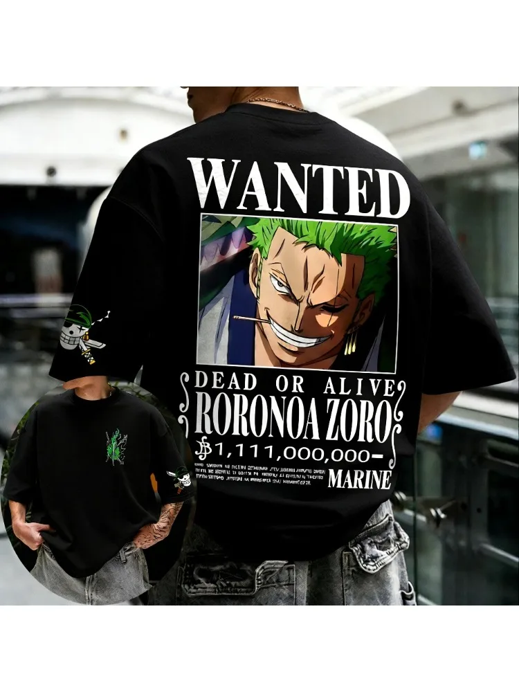 Unisex Katoenen T-shirt EEN STUK Roronoa Zoro 2026 Zomer Nieuw Product Harajuku Anime Gedrukt Losse Ouder-kind Korte Mouw - afbeelding 2
