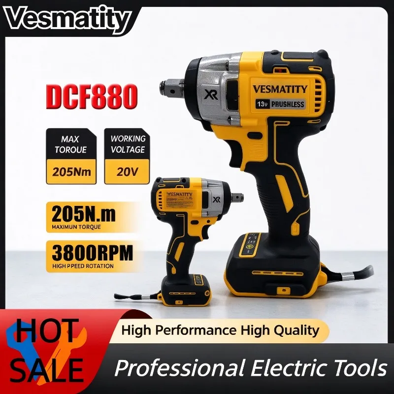 Brushless DCF880 205N.M Electric Wrench Cordless Impact Wrench Detachable Tire Highspeed Powerful Disassembly for Dewalt Battery