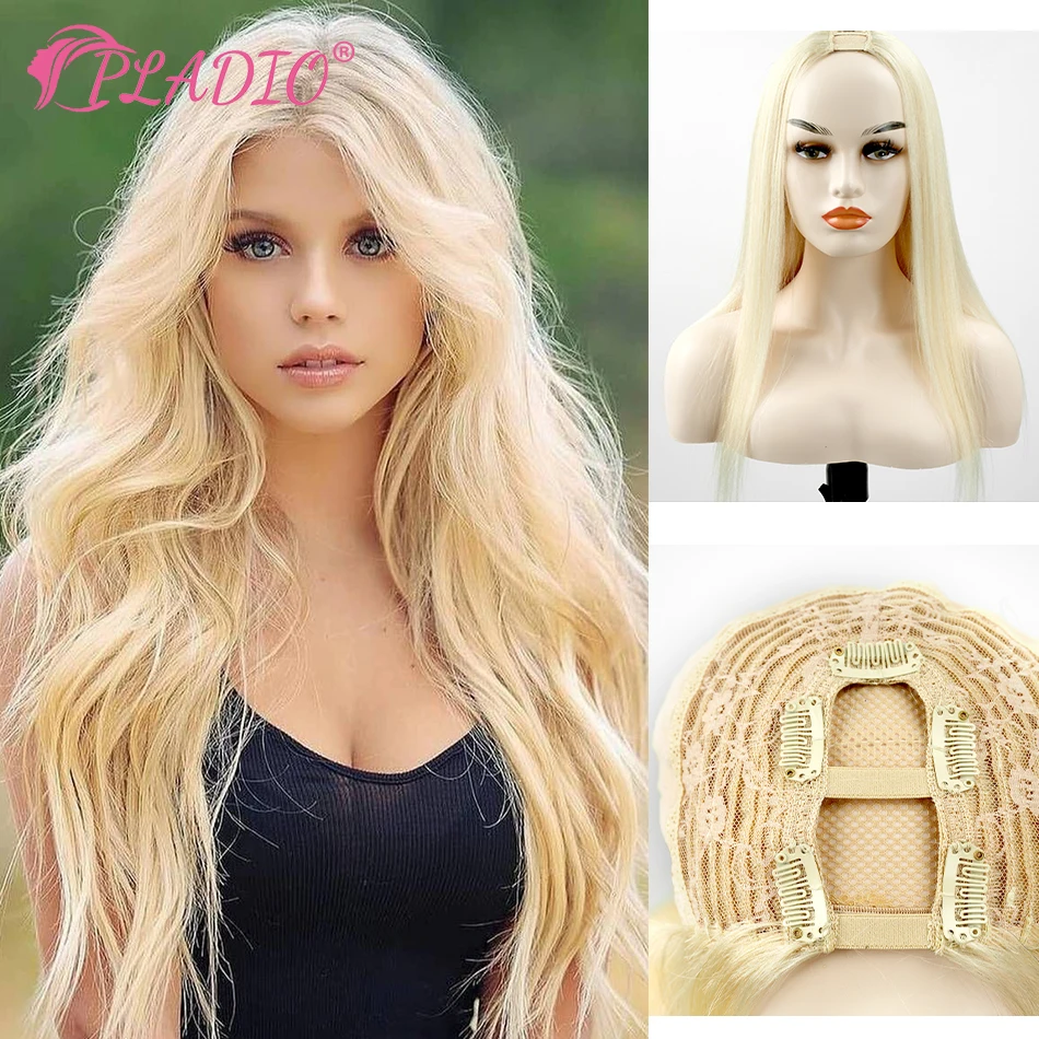 Peruca de cabelo humano reta para mulheres, cabelo natural remy, perucas em forma de U, sem cola, forma de U, densidade 180, 14-28 pol