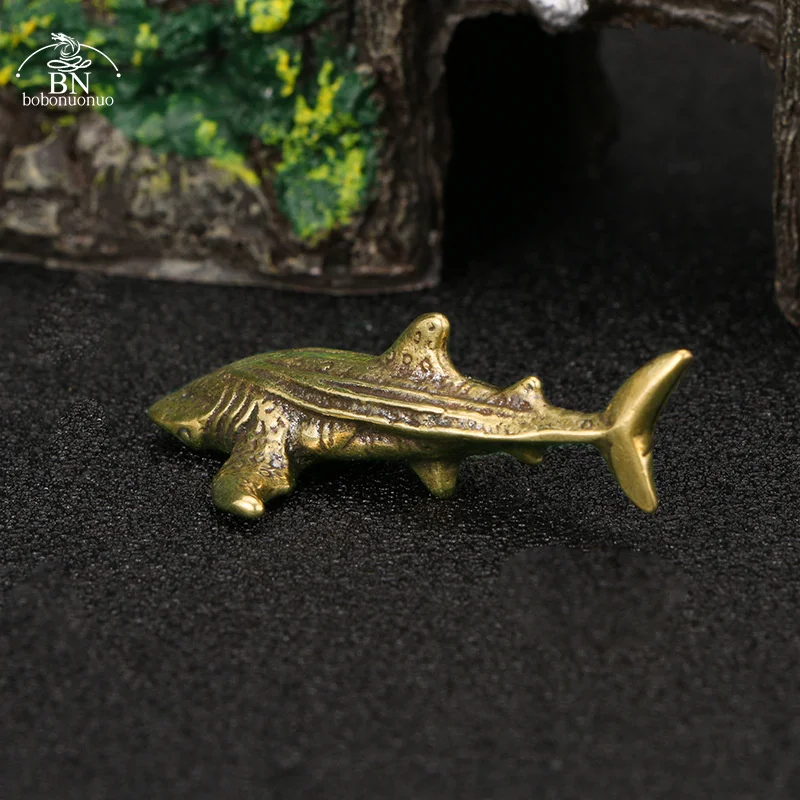 Sea Animal Shark Figurines Miniatures Retro Brass Office Desktop Crafts Ornament Gifts Home Decorations Living Room Accessories