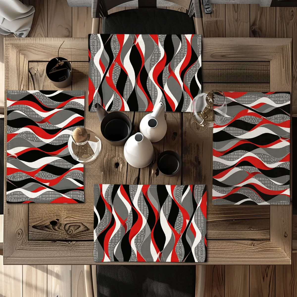 Creative Coffee Themed Pattern Polyester Placemat, Decorative Table Mat for Coffee Bar, Kitchen Dining and Daily Tea Time Use