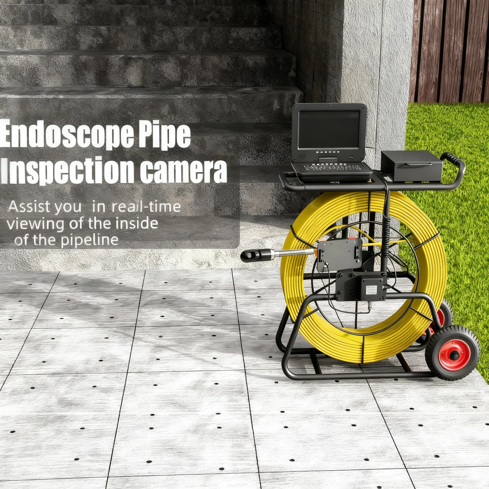 

360 degrees 10″inch IPS Sewer Camera AHD 1080P+9mm Cable 50-200M+512HZ Transmitter Locator+Meter Counter+Keyboard+4500 mAh