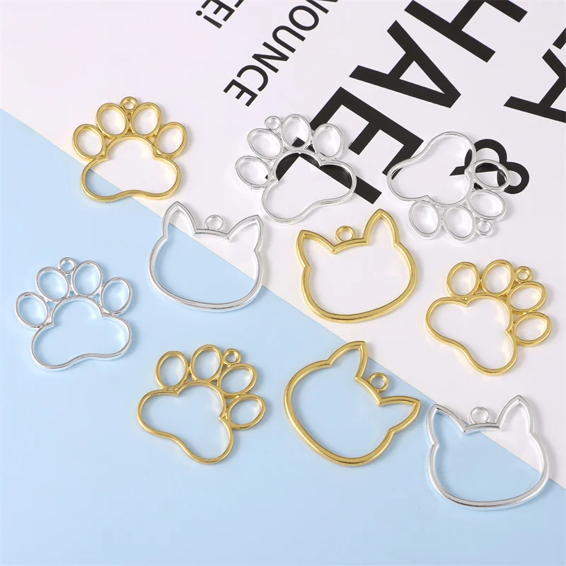 Cute Cat Rabbit Metal Frame Pendants Bezels Setting Stars Cat Paw Prints Diy Handcraft Resin Jewelry Making