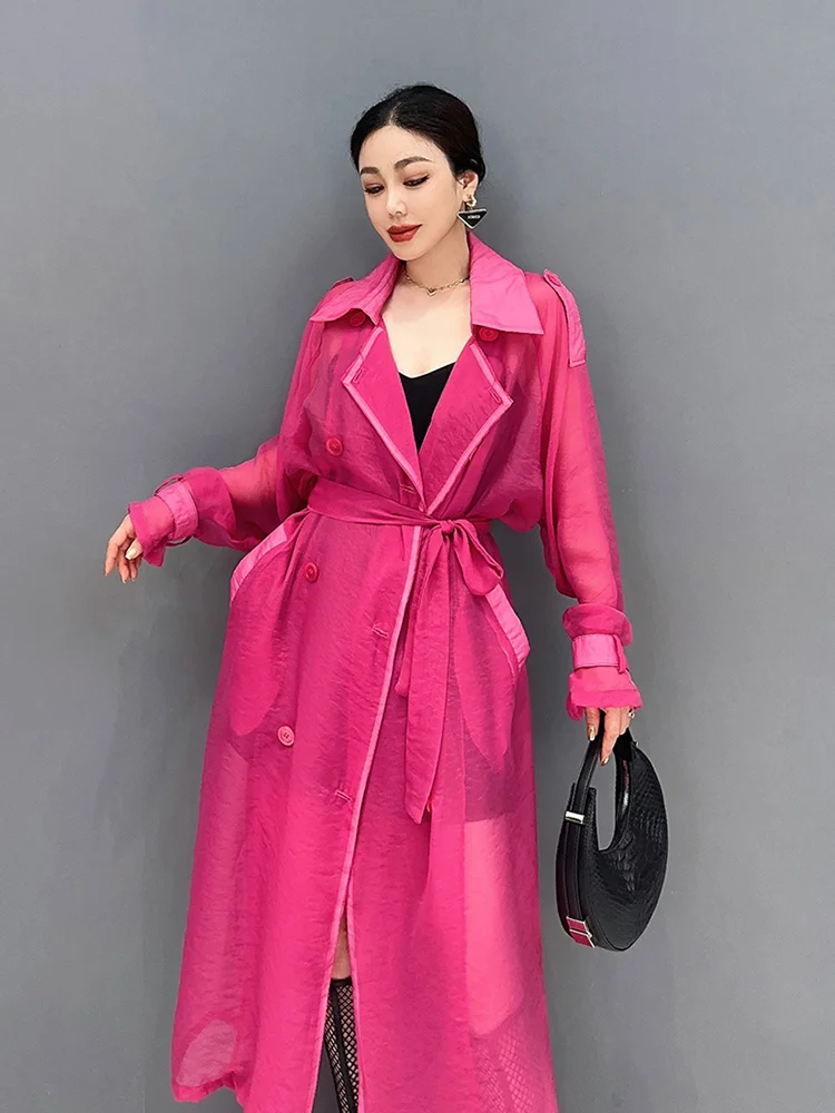 Fashion Women's Windbreaker Notched Collar Long Sleeve Button Solid Color Translucency Trench Coats 2025 New Clothing