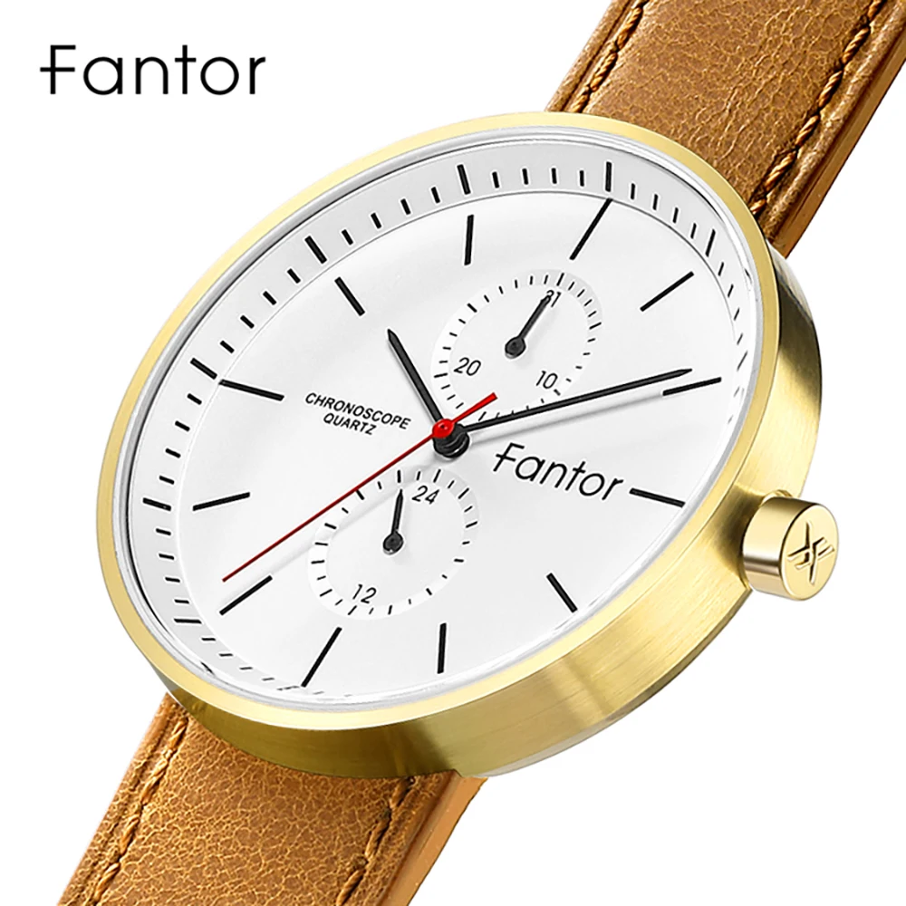 Fantor Men Blue Leather Luxury Chronograph Relogio Slim Thin Casual Sport Quartz Wrist Watch for Man