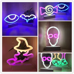 Halloween Decoration Neon Lights Witch Hat Candy Ghost Lights Party Lamp for Bedroom Bar Coffee Decor Lighting Skull Lamp