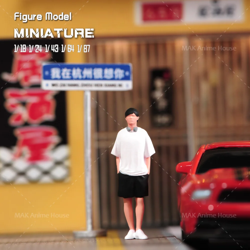 Miniaturas 1/18 1/24 1/64 1/43 1/87 moda usando fones de ouvido para homens acenando menina figura modelo decoração de rua cena carro brinquedo