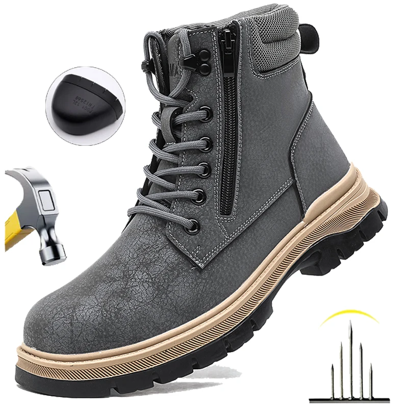 

Водонепроницаемые рабочие ботинки с металлическим носком для мужчин, нескользящие, высокие, с защитой от проколов, неразрушимые, для активного отдыха и походов