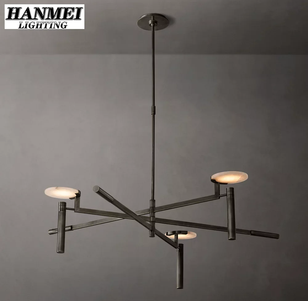 Luxury Modern Brass & Gypsum Art Deco Chandelier Pendant Light with Adjustable Height LED Indoor Lighting