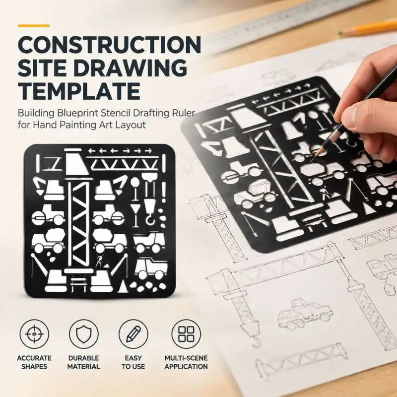 Building Construction Draft Stencil Site Blueprint Drawing Template Hand Sketch Art Layout Tool