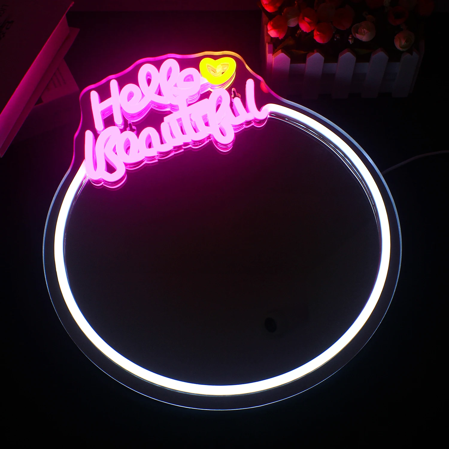 Mirror Hello Beautiful Neon Sign for Wall Decor Girls Hotel Room Decor USB Powered Led Neon Signs Bedroom Decor Birthday Party