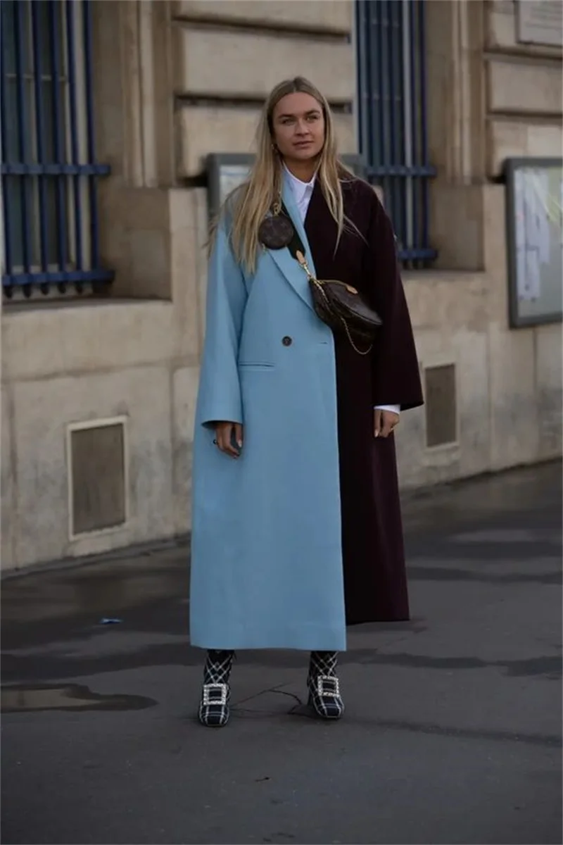 Chaqueta larga de Cachemira para mujer, traje de Color marrón, abrigo grueso hecho a medida, traje femenino