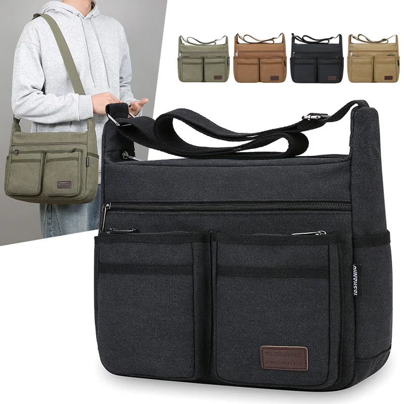 Neutral Business Casual Crossbody Bag - Adjustable Shoulder Straps, Multiple Zippered Compartments, Durable Black Polyester Lini