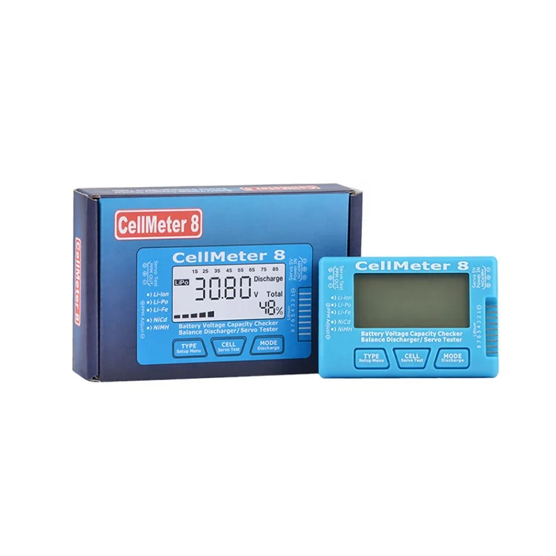 CellMeter 8 2-8S Digital Battery Voltage Capacity Checker Servo Tester for RC LiPo Li-lon NiMH NiCd Plastic Material